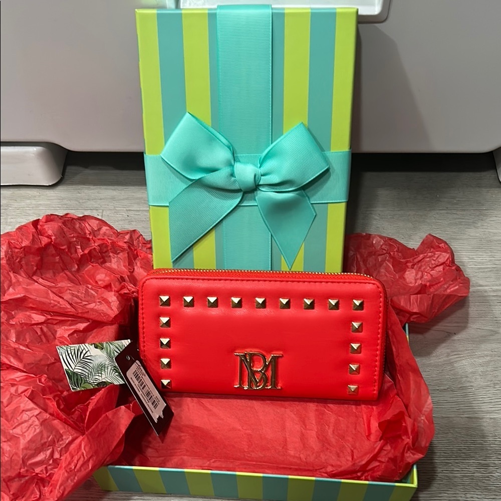 Badgley Mischka Red Wallet with Gold Accents NWT Gift Wrapped in Box